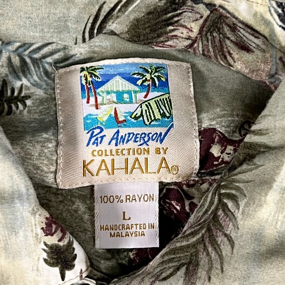 VTG Kahala Pat Anderson Hawaiian Shirt L 100% Rayon Aloha Palm Parrot Tropical - Picture 2 of 11